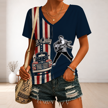 [FAN FAVORITE] NEW CUSTOMIZED ELVIS PRESLEY V-NECK FEMALE SHIRT