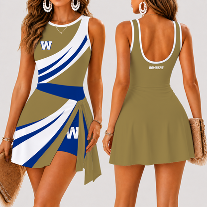 [FAN EXCLUSIVE] NEW CUSTOMIZED CFL09 WPG WINNIPEG BLUE BOMBERS STRAPPY WOMEN'S SUMMER SKORT DRESS