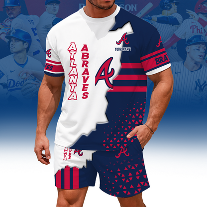 LIMITED EDITION - NEW CUSTOMIZED MLB09 ABS ATLANTA BRAVES UNISEX T-SHIRT & SHORTS SET