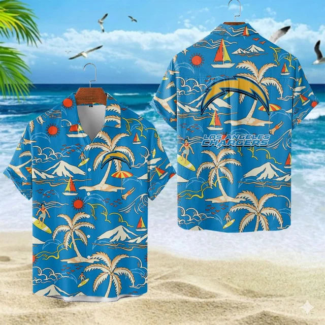 VIRAL EDITION  - NEW CUSTOMIZED NFL09 LAC LOS ANGELES CHARGERS UNISEX INDEPENDENCE DAY HAWAIIAN SHIRT & SHORTS SET