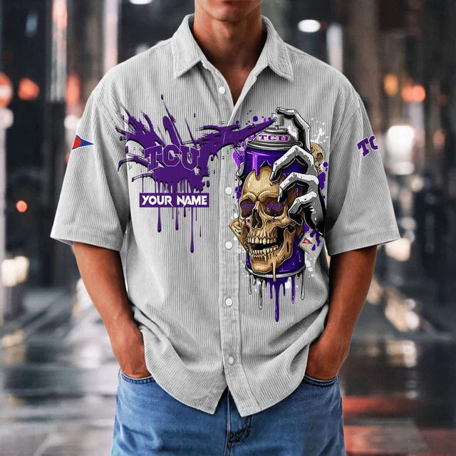 MEGA SALE - NEW CUSTOMIZED NCAA FBS09 THF TC HORNED FROGS SEERSUCKER BUTTON SHIRT
