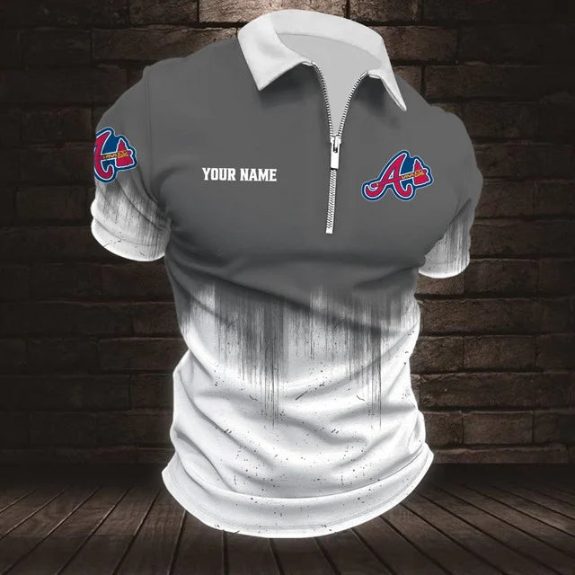 [FLASH SALE] NEW CUSTOMIZED MLB09 ABS ATLANTA BRAVES ZIP POLO SHIRT