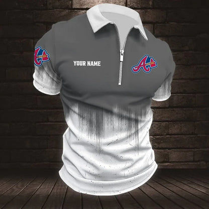 [FLASH SALE] NEW CUSTOMIZED MLB09 ABS ATLANTA BRAVES ZIP POLO SHIRT