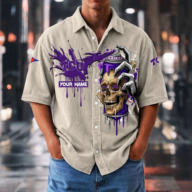 MEGA SALE - NEW CUSTOMIZED NCAA FBS09 THF TC HORNED FROGS SEERSUCKER BUTTON SHIRT