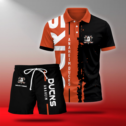 LIMITED EDITION - NEW CUSTOMIZED NHL09 AHD ANAHEIM DUCKS POLO & SHORT PANTS SET