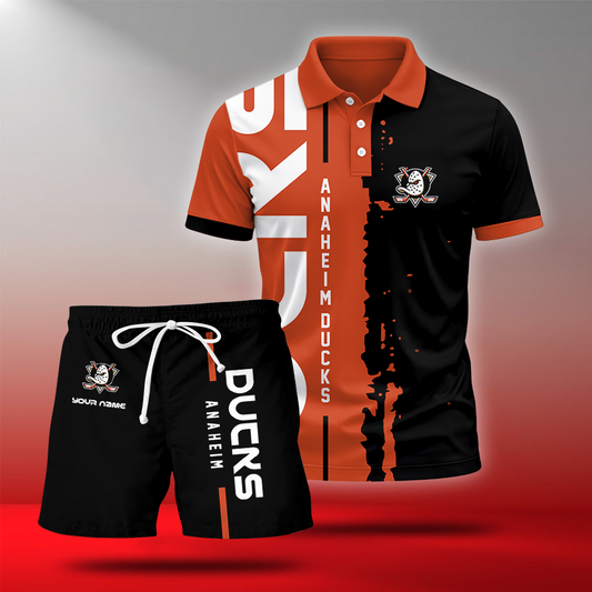 LIMITED EDITION - NEW CUSTOMIZED NHL09 AHD ANAHEIM DUCKS POLO & SHORT PANTS SET