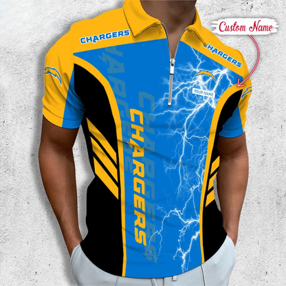 LIMITED EDITION - NEW CUSTOMIZED NFL09 LAC LOS ANGELES CHARGERS ZIP POLO SHIRT