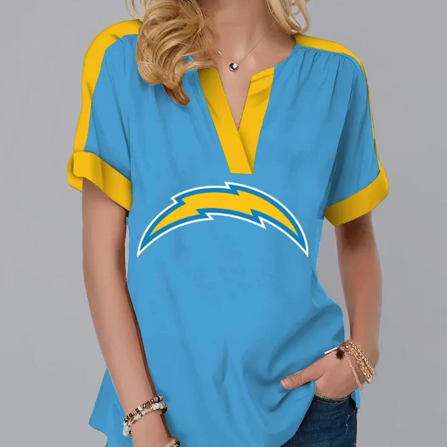 LIMITED EDITION - NEW CUSTOMIZED NFL09 LAC LOS ANGELES CHARGERS V-NECK FEMALE SHIRT