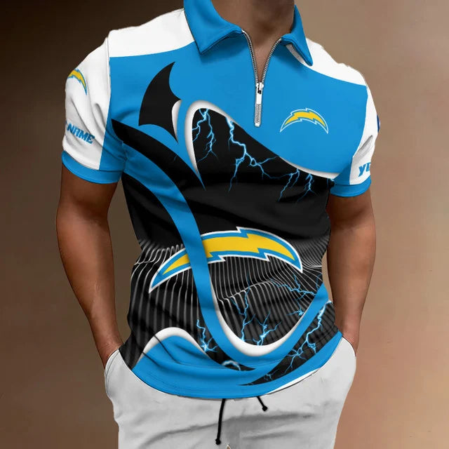 LIMITED EDITION - NEW CUSTOMIZED NFL09 LAC LOS ANGELES CHARGERS ZIP POLO SHIRT