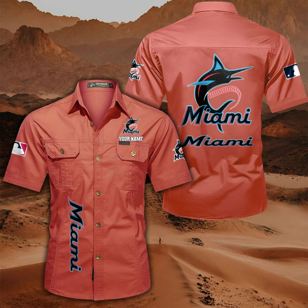 LIMITED EDITION - NEW CUSTOMIZED MLB20 MMS MIAMI MARLINS MEN'S CARGO SHIRT