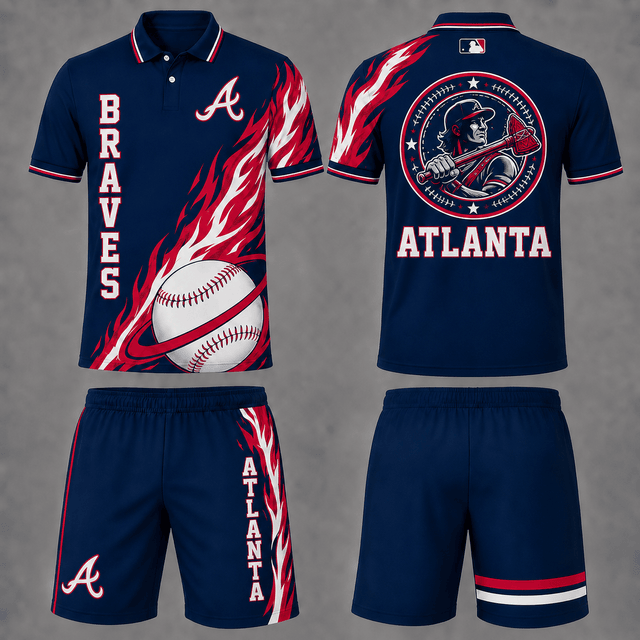 [FLASH SALE] NEW CUSTOMIZED MLB09 ABS ATLANTA BRAVES POLO SHIRT & SHORT PANTS SET