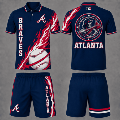 [FLASH SALE] NEW CUSTOMIZED MLB09 ABS ATLANTA BRAVES POLO SHIRT & SHORT PANTS SET