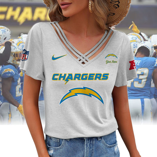 [SPECIAL OFFER] NEW CUSTOMIZED NFL09 LAC LOS ANGELES CHARGERS V-NECK SHIRT