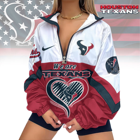 LIMITED EDITION - NEW CUSTOMIZED NFL15 HTT HOUSTON TEXANS V-NECK ZIPPER SWEATSHIRT JACKET