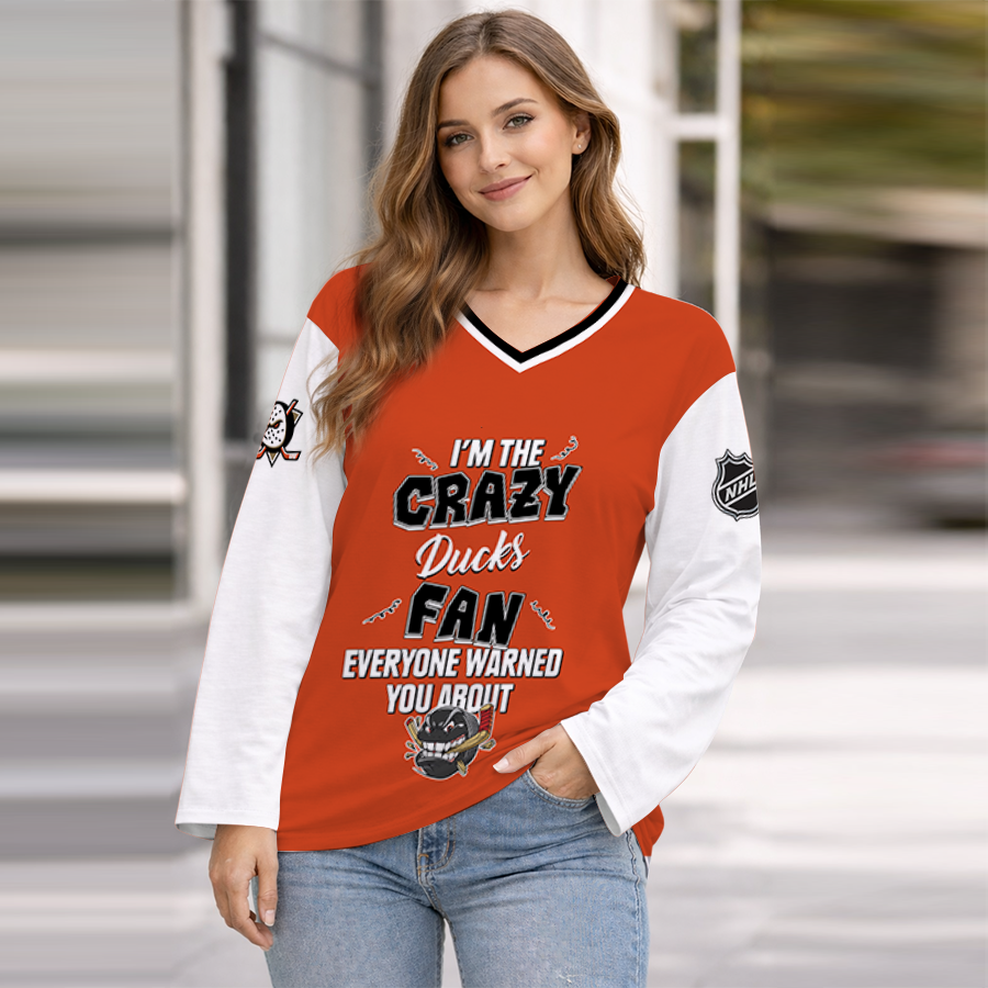 LIMITED EDITION - NEW CUSTOMIZED NHL09 AHD ANAHEIM DUCKS WOMEN'S HEART V-NECK LONG SLEEVE SHIRT