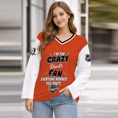 LIMITED EDITION - NEW CUSTOMIZED NHL09 AHD ANAHEIM DUCKS WOMEN'S HEART V-NECK LONG SLEEVE SHIRT