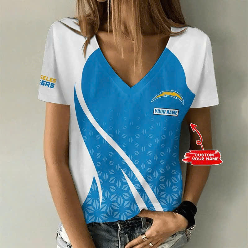 LIMITED EDITION - NEW CUSTOMIZED NFL09 LAC LOS ANGELES CHARGERS V-NECK FEMALE SHIRT