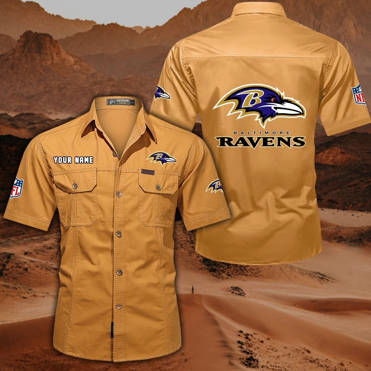 SPECIAL EDITION - NEW CUSTOMIZED NFL28 BTR BALTIMORE RAVENS MUTICOLOR MEN'S CARGO SHIRT