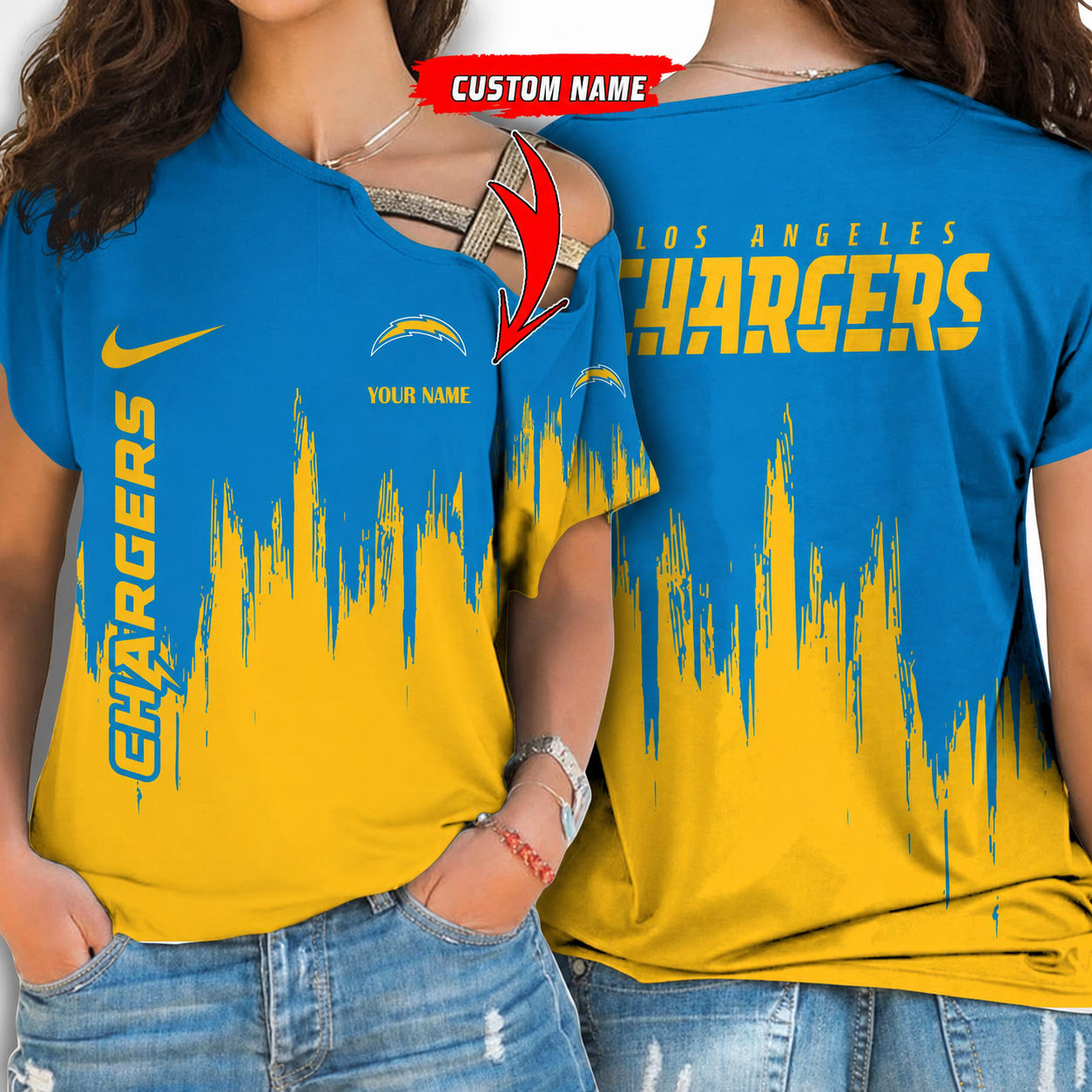 [SPECIAL OFFER] NEW CUSTOMIZED NFL09 LAC LOS ANGELES CHARGERS SHOULDER SHIRT