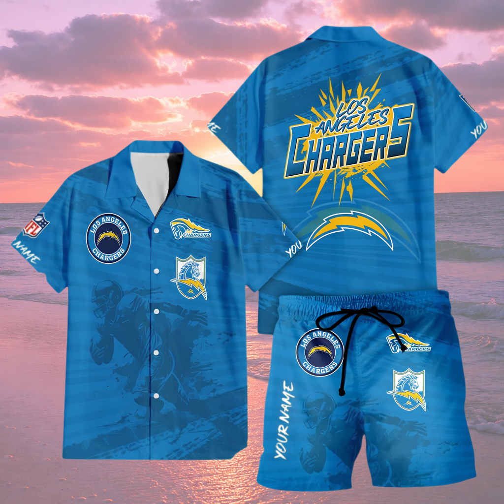 LIMITED EDITION  - NEW CUSTOMIZED NFL09 LAC LOS ANGELES CHARGERS UNISEX HAWAIIAN SHIRT & SHORTS SET