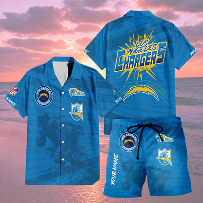 LIMITED EDITION  - NEW CUSTOMIZED NFL09 LAC LOS ANGELES CHARGERS UNISEX HAWAIIAN SHIRT & SHORTS SET