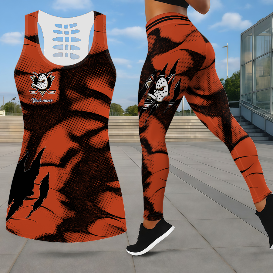 LIMITED EDITION - NEW CUSTOMIZED NHL09 AHD ANAHEIM DUCKS LEGGINGS & HOLLOW TANK TOP SET