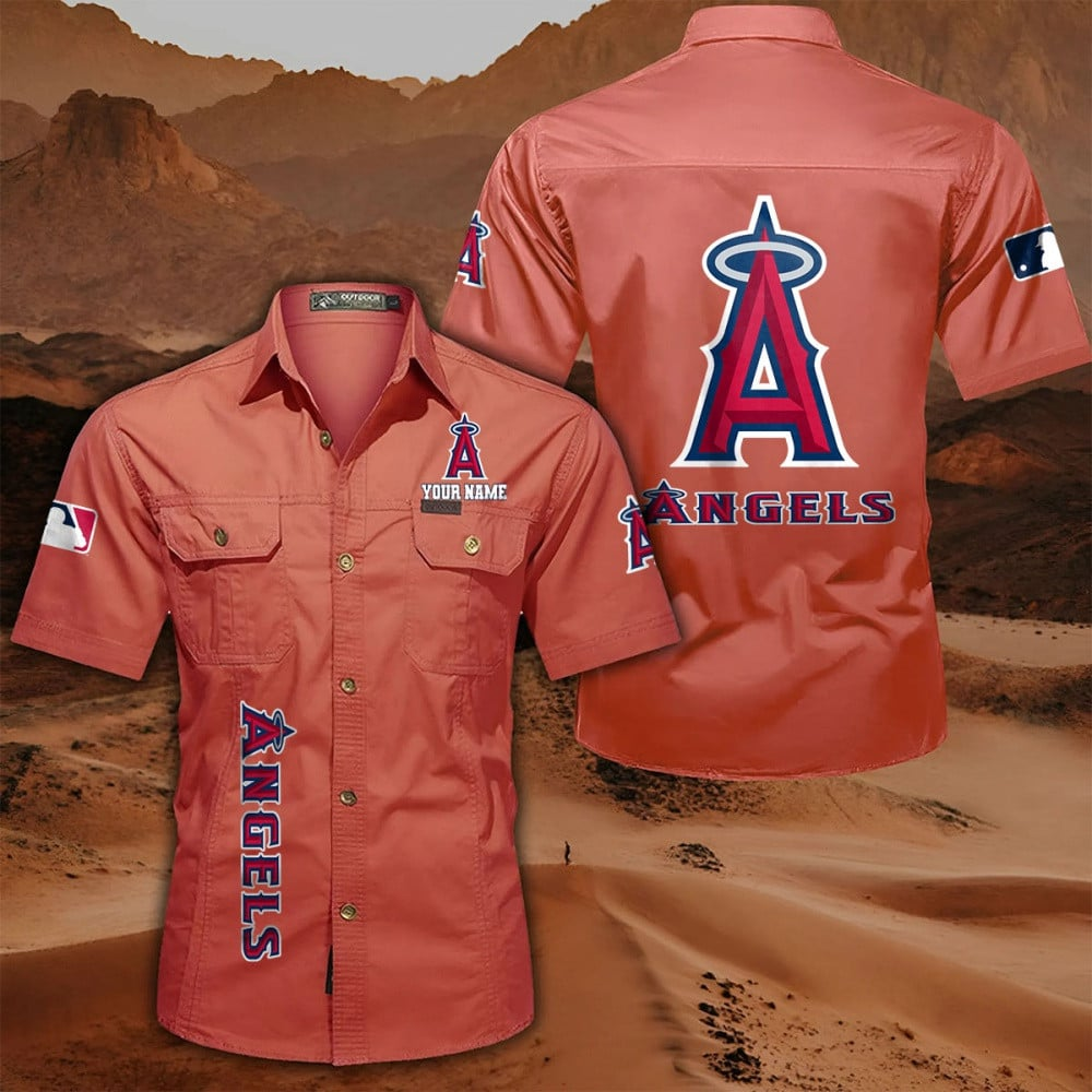 LIMITED EDITION - NEW CUSTOMIZED MLB27 LAA LOS ANGELES ANGELS  MEN'S CARGO SHIRT