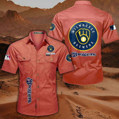 LIMITED EDITION - NEW CUSTOMIZED MLB15 MBS MILWAUKEE BREWERS MEN'S CARGO SHIRT