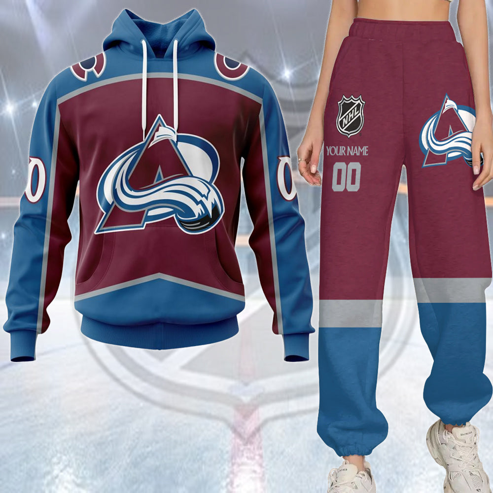 LIMITED EDITION - NEW CUSTOMIZED NHL05 CAL COLORADO AVALANCHE COMBO HOODIE & LONGPANTS