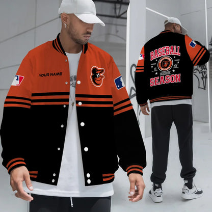 LIMITED EDITION - NEW CUSTOMIZED MLB25 BOS BALTIMORE ORIOLES BASEBALL JACKET, SATIN VARSITY JACKET