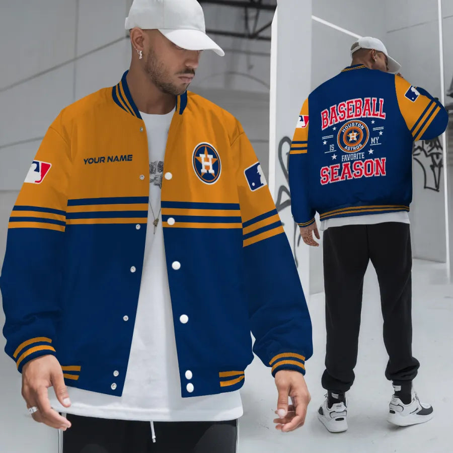 LIMITED EDITION - NEW CUSTOMIZED MLB10 HAS HOUSTON ASTROS BASEBALL JACKET, SATIN VARSITY JACKET