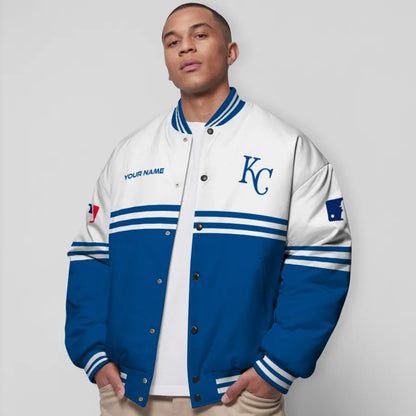 LIMITED EDITION - NEW CUSTOMIZED MLB19 KCR KANSAS CITY ROYALS BASEBALL JACKET, SATIN VARSITY JACKET