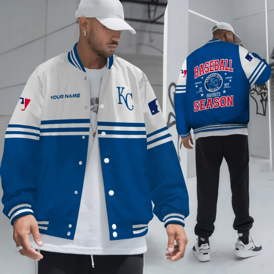 LIMITED EDITION - NEW CUSTOMIZED MLB19 KCR KANSAS CITY ROYALS BASEBALL JACKET, SATIN VARSITY JACKET