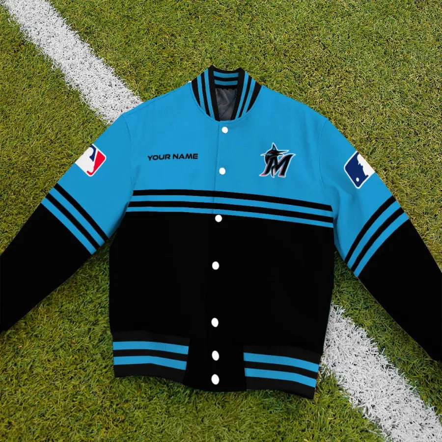 LIMITED EDITION - NEW CUSTOMIZED MLB20 MMS MIAMI MARLINS BASEBALL JACKET, SATIN VARSITY JACKET