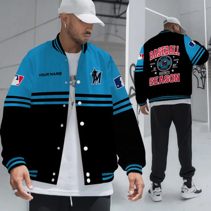 LIMITED EDITION - NEW CUSTOMIZED MLB20 MMS MIAMI MARLINS BASEBALL JACKET, SATIN VARSITY JACKET
