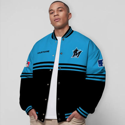 LIMITED EDITION - NEW CUSTOMIZED MLB20 MMS MIAMI MARLINS BASEBALL JACKET, SATIN VARSITY JACKET