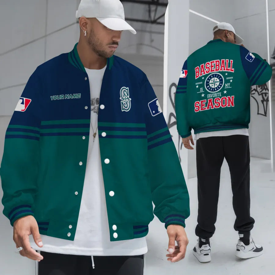 LIMITED EDITION - NEW CUSTOMIZED MLB14 SMS SEATTLE MARINERS BASEBALL JACKET, SATIN VARSITY JACKET