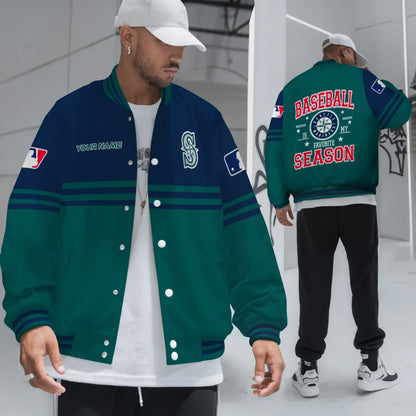 LIMITED EDITION - NEW CUSTOMIZED MLB14 SMS SEATTLE MARINERS BASEBALL JACKET, SATIN VARSITY JACKET