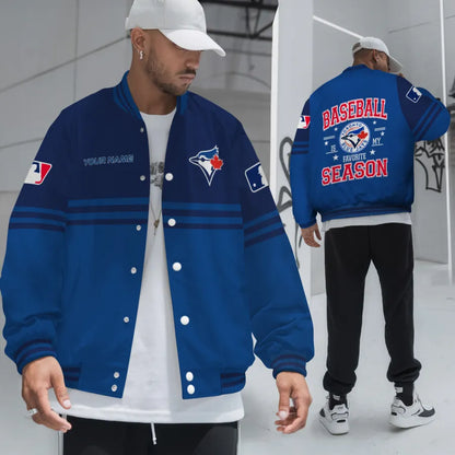LIMITED EDITION - NEW CUSTOMIZED MLB12 TBJ TORONTO BLUE JAYS BASEBALL JACKET, SATIN VARSITY JACKET