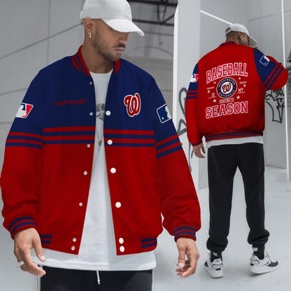 LIMITED EDITION - NEW CUSTOMIZED MLB28 WNS WASHINGTON NATIONALS BASEBALL JACKET, SATIN VARSITY JACKET