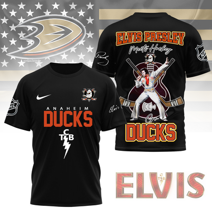 LIMITED EDITION - NEW CUSTOMIZED NHL09 AHD ANAHEIM DUCKS X ELVIS PRESLEY FAN 3D SHIRT