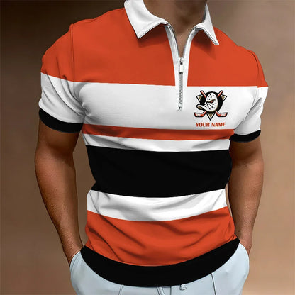 LIMITED EDITION - NEW CUSTOMIZED NHL09 AHD ANAHEIM DUCKS ZIP POLO SHIRT