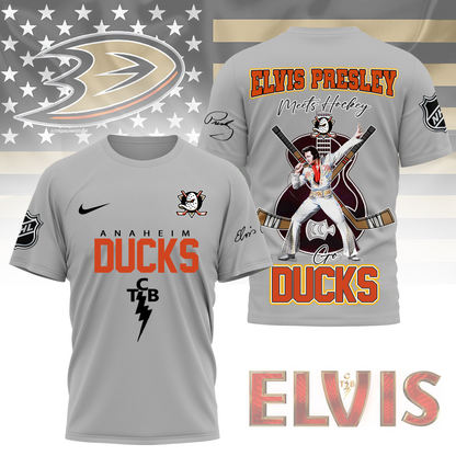 LIMITED EDITION - NEW CUSTOMIZED NHL09 AHD ANAHEIM DUCKS X ELVIS PRESLEY FAN 3D SHIRT
