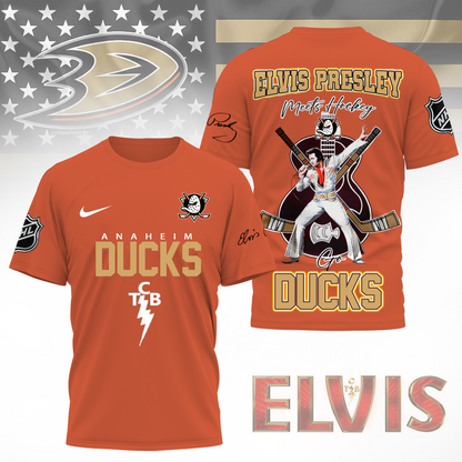LIMITED EDITION - NEW CUSTOMIZED NHL09 AHD ANAHEIM DUCKS X ELVIS PRESLEY FAN 3D SHIRT
