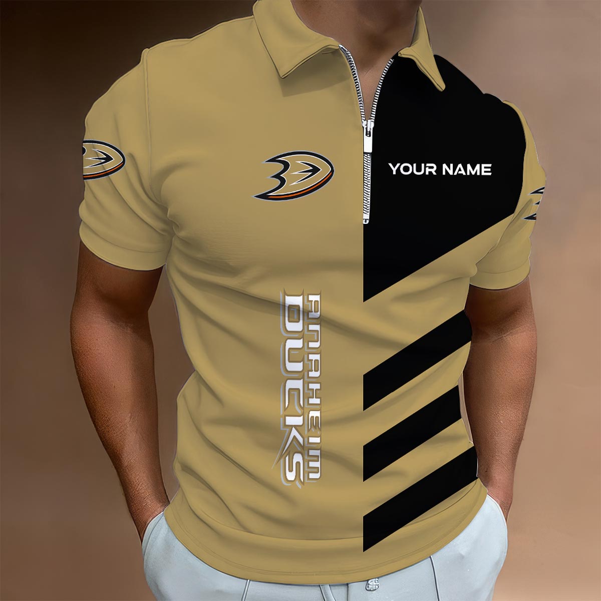 LIMITED EDITION - NEW CUSTOMIZED NHL09 AHD ANAHEIM DUCKS ZIP POLO SHIRT