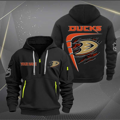 LIMITED EDITION - NEW CUSTOMIZED NHL09 AHD ANAHEIM DUCKS QUARTER ZIP HOODIE
