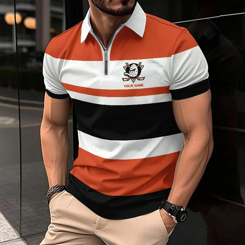 LIMITED EDITION - NEW CUSTOMIZED NHL09 AHD ANAHEIM DUCKS ZIP POLO SHIRT