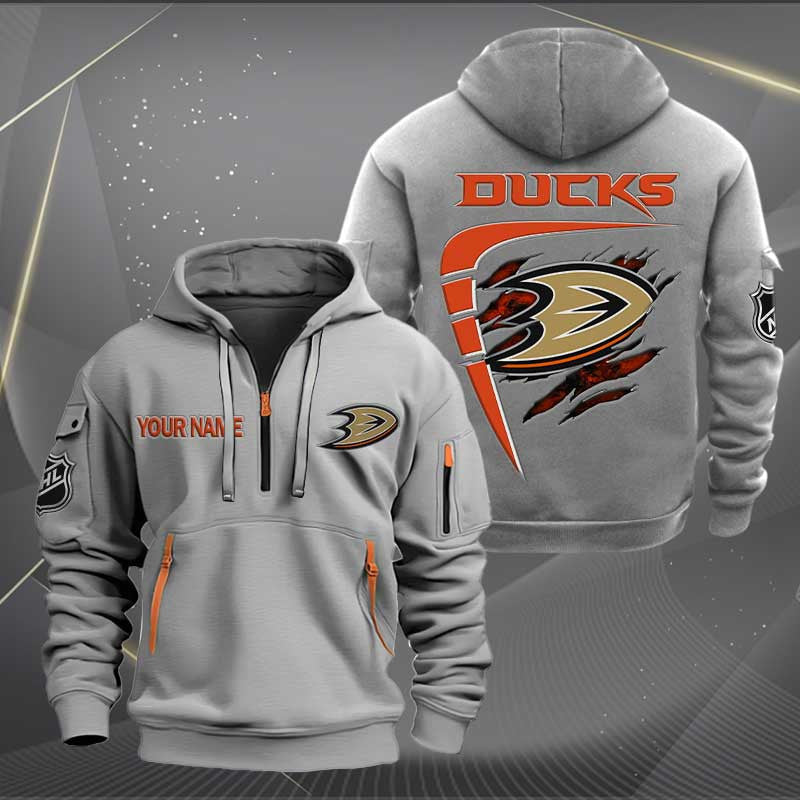 LIMITED EDITION - NEW CUSTOMIZED NHL09 AHD ANAHEIM DUCKS QUARTER ZIP HOODIE