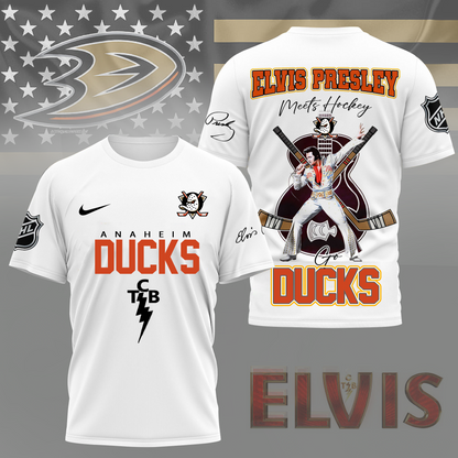 LIMITED EDITION - NEW CUSTOMIZED NHL09 AHD ANAHEIM DUCKS X ELVIS PRESLEY FAN 3D SHIRT