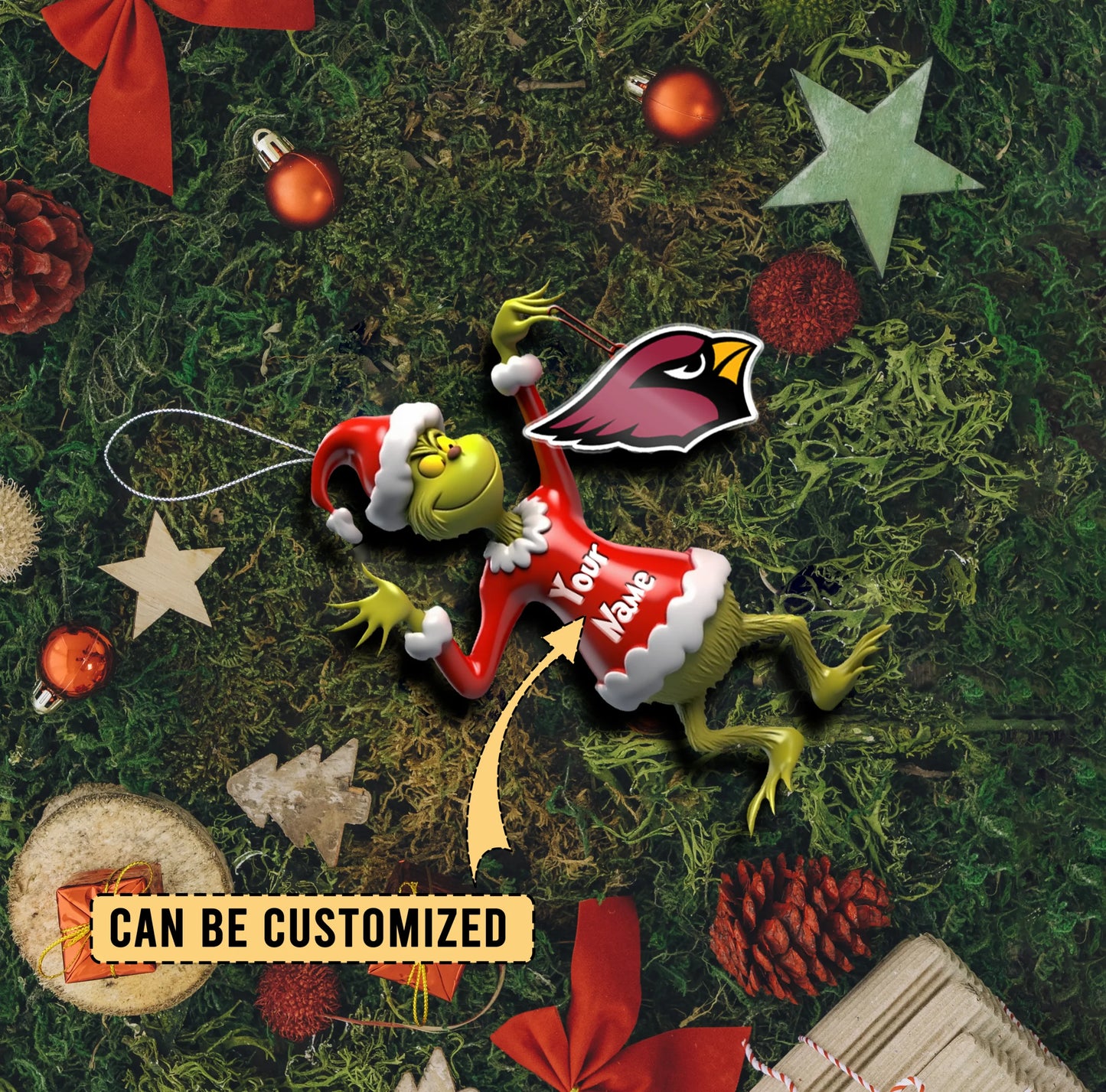 LIMITED EDITION - NEW CUSTOMIZED NFL20 ARC ARIZONA CARDINALS THE GRINCH ACRYLIC ORNAMENT